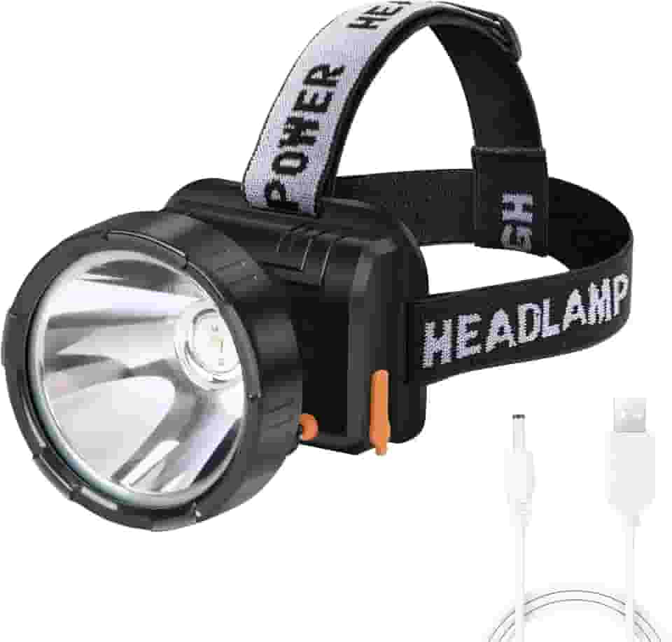 Lanterna de cabeça recarregável – Refletor super brilhante com 2 modos – Lanterna LED para acampamento, pesca, caminhada