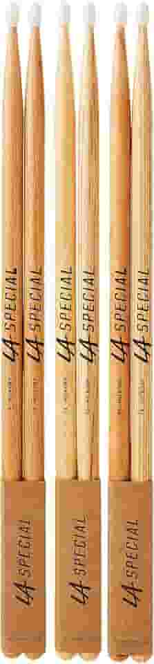 Baquetas LA Specials - Baquetas Hickory 7A - Conjunto para baterias acústicas ou eletrônicas - Ponta oval de nylon - Peso e tom consistentes - 3 pares