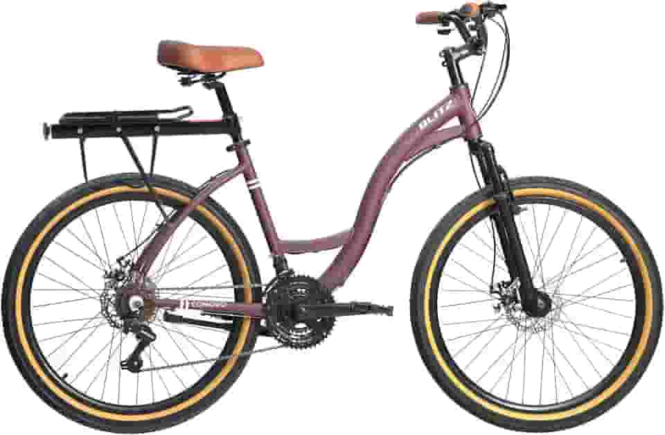 Kit Bicicleta BLITZ Aro 26 Comodo Alumínio Urbana SH 21v Freio á Disco + Bagageiro e Cadeado