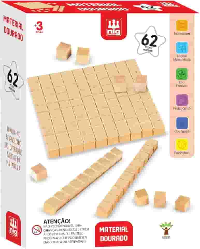 Material Dourado em Madeira 62 peças, Nig Brinquedos