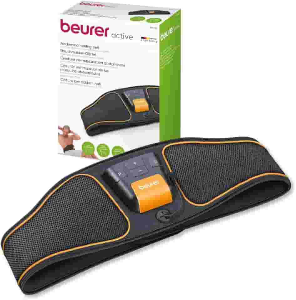 Beurer EM37 Estimulador Abs Tonificação Cinta Abdominal, Máquina EMS Ab com 40 Níveis de Intensidade, Cinto Portátil para Equipamento de Treino Abdominal, Inclui Eletrodos de Água Reutilizáveis e