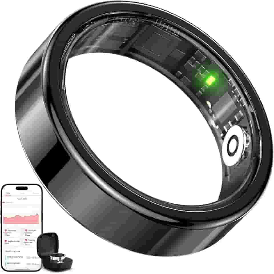 Monitor de saúde de anel inteligente, rastreador de frequência cardíaca e sono, anel fitness à prova d'água para mulheres/homens, assinatura gratuita, resistente a arranhões e rastreador de atividades