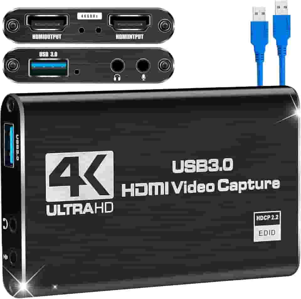 Placa de captura de vídeo HDMI Externa, Live, Jogos 4K 1080P 60FPS, Placa de captura USB 3.0 para gravação de vídeo streaming, Gamer, Dispositivo, Compatível Nintendo Switch. PS5, Xbox