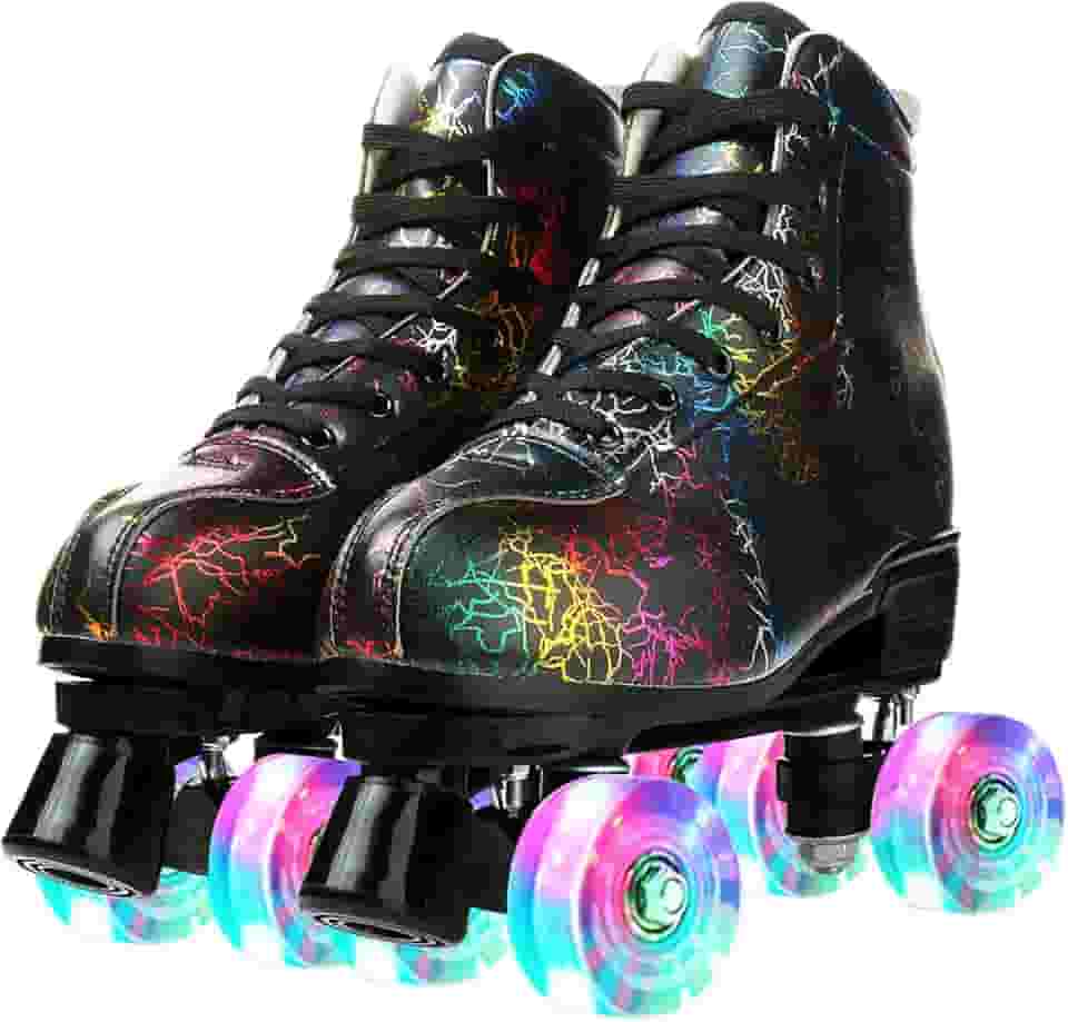 Patins clássicos de cano alto para adultos patinação ao ar livre que iluminam patins de quatro rodas patins brilhantes para mulheres