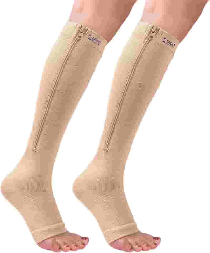 Meia de Alta Compressão Com Ziper Sem Ponteira Para Varizes, Inchaço, Trombose e Má Circulação, Alivia Peso nas Pernas