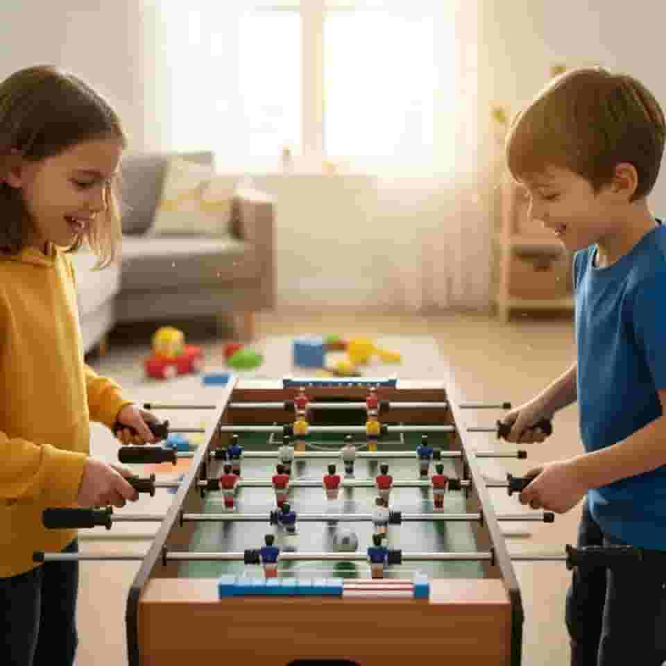 Mesa de Pebolim Infantil em Madeira, 69x23x36,5cm, Com 2 Bolas, Varões de Metal