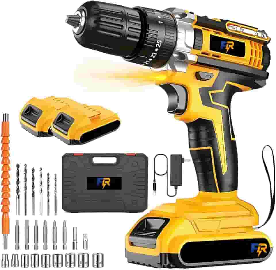 Furadeira e Parafusadeira 48V 1.3Ah Amarela, Torque 35Nm, Kit Doméstico com 2 Baterias, Acessórios e Maleta, Ideal para Projetos DIY e Reparos Domésticos