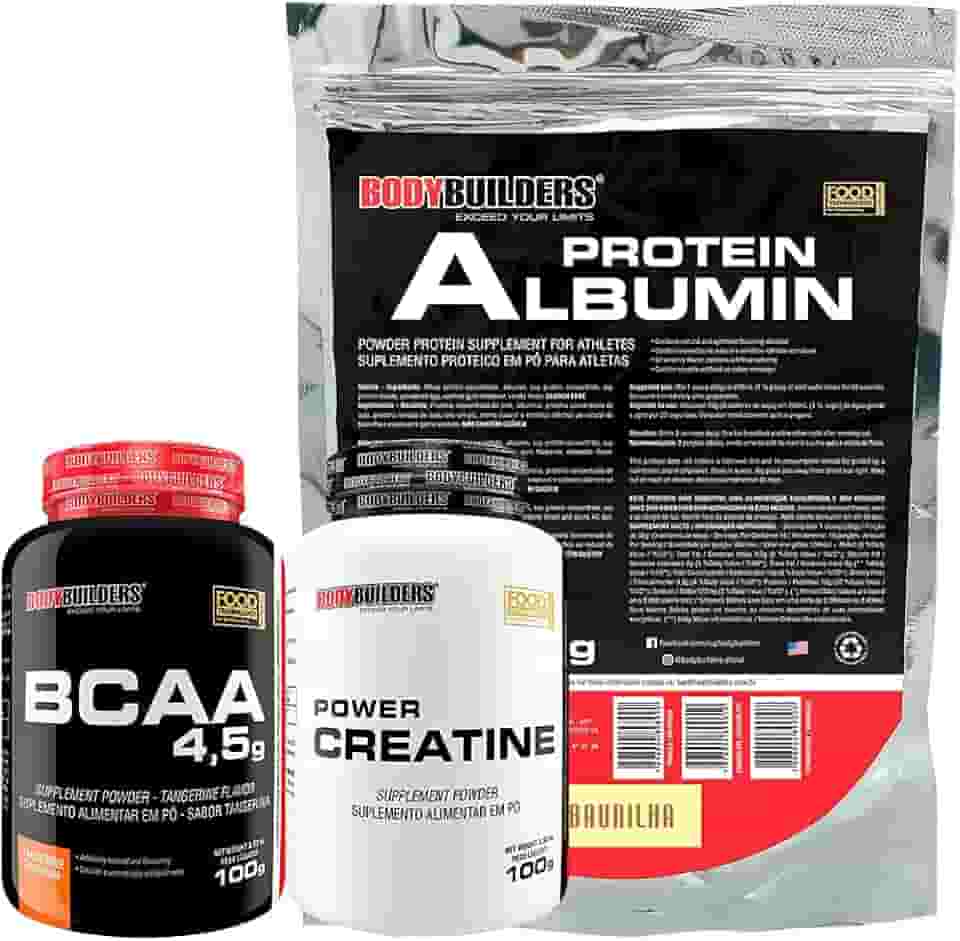 Kit Albumin Protein Baunilha 500g + Power Creatina 100g + BCAA Tangerina 100g - Bodybuilders