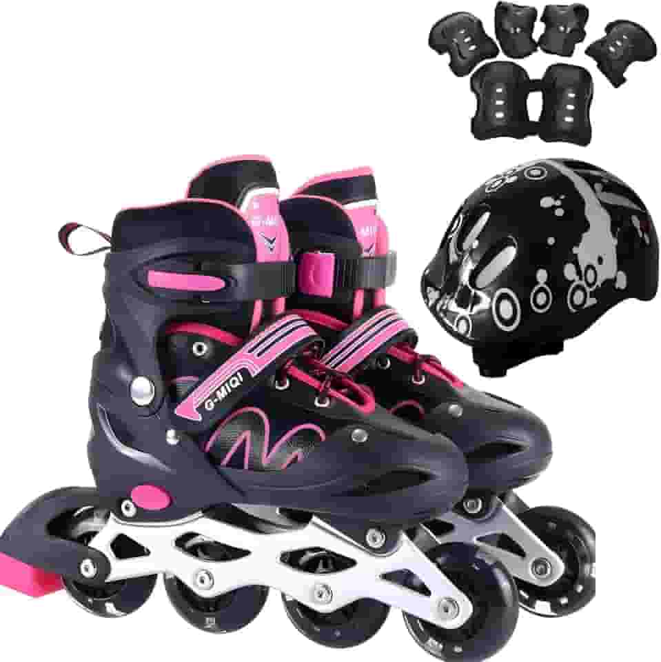 Patins Roller Inline 4 Rodas Skates Ajustavél com Roda Iluminada Jovens e Adultos, Para iniciantes, Uso Interno e Externo + Kit Completo com Capacete e Proteções
