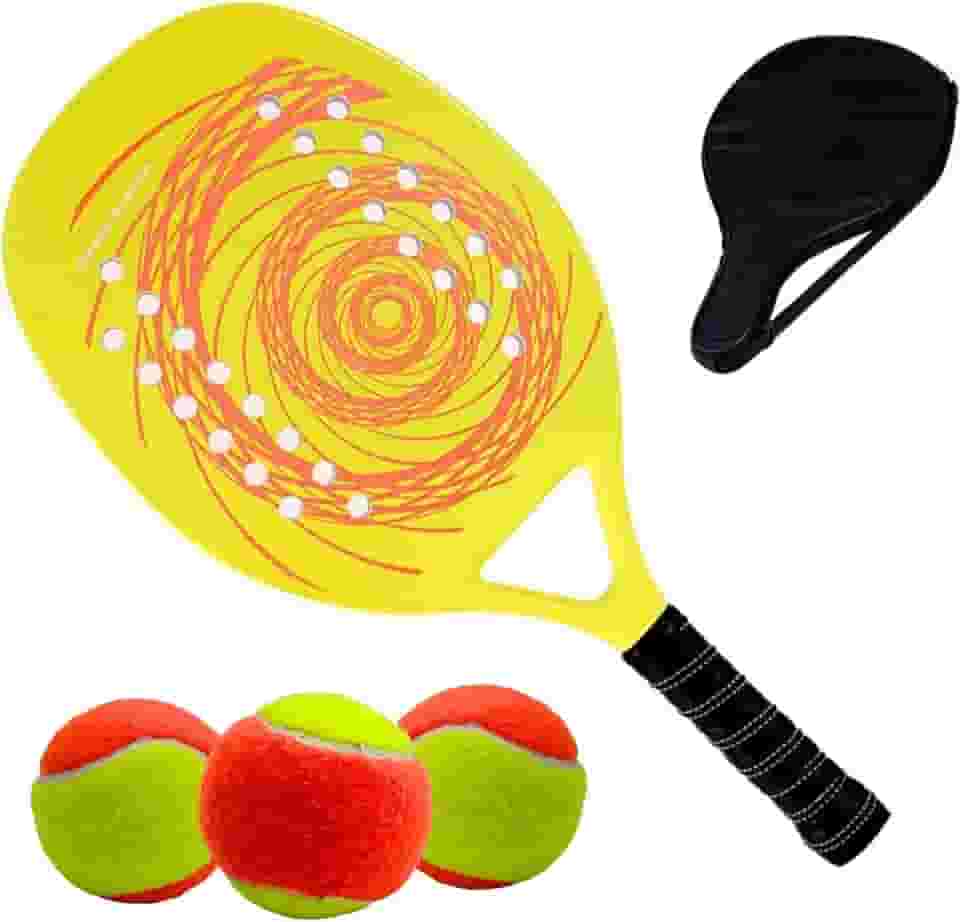 Kit Raquete Para Beach Tennis Profissional em Fibra Carbono Com Capa Protetora e 3 Bolinhas de Beach Tennis Para Iniciantes e Profissionais