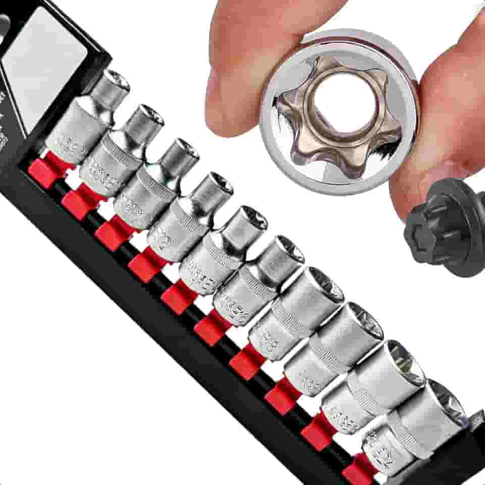 Kit Soquete Torx Fêmea 10 Peças – Encaixe 1/2' – E8 a E24 – Aço Cromo Vanádio – Feron