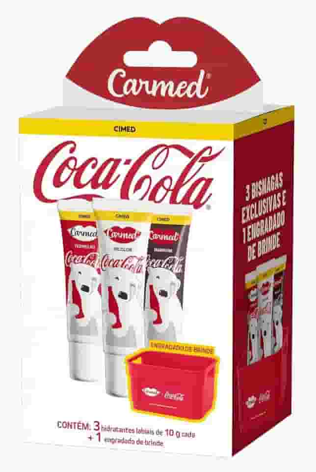 Kit Hidratante Labial Carmed Coca-Cola Cor Vermelho, Incolor e Marrom 10g Cada + Engradado