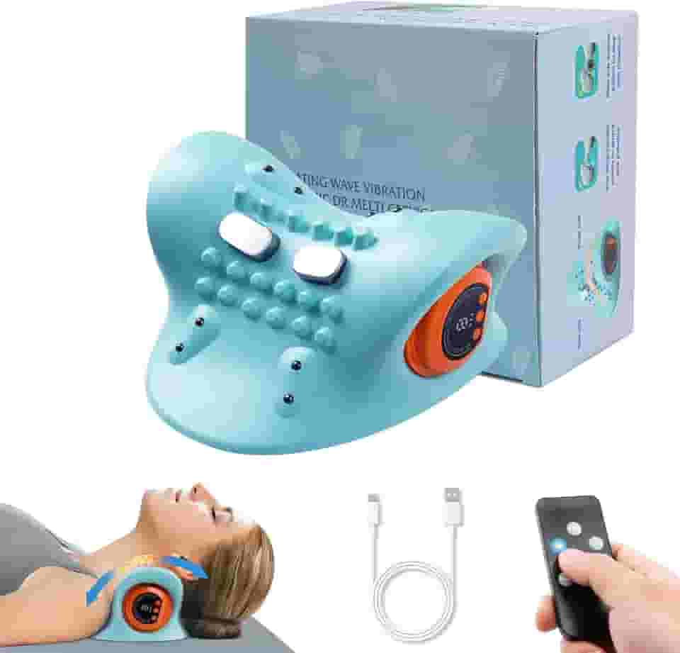 2025 Novo massageador de pescoço, travesseiro elétrico para relaxamento de pescoço e ombro, massageador com calor para alívio da dor e relaxamento muscular, dispositivo de tração cervical