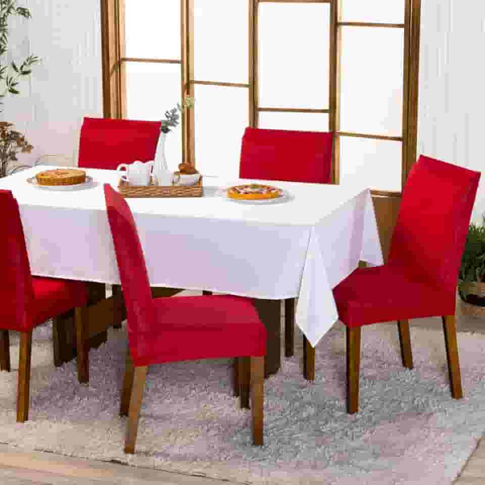 Kit com 6 Capas de Cadeira Lisa Ajustável com Elástico - Protetor Decoração Moderna Para Cozinha Jantar em Malha Gel Helanca (Vermelho)