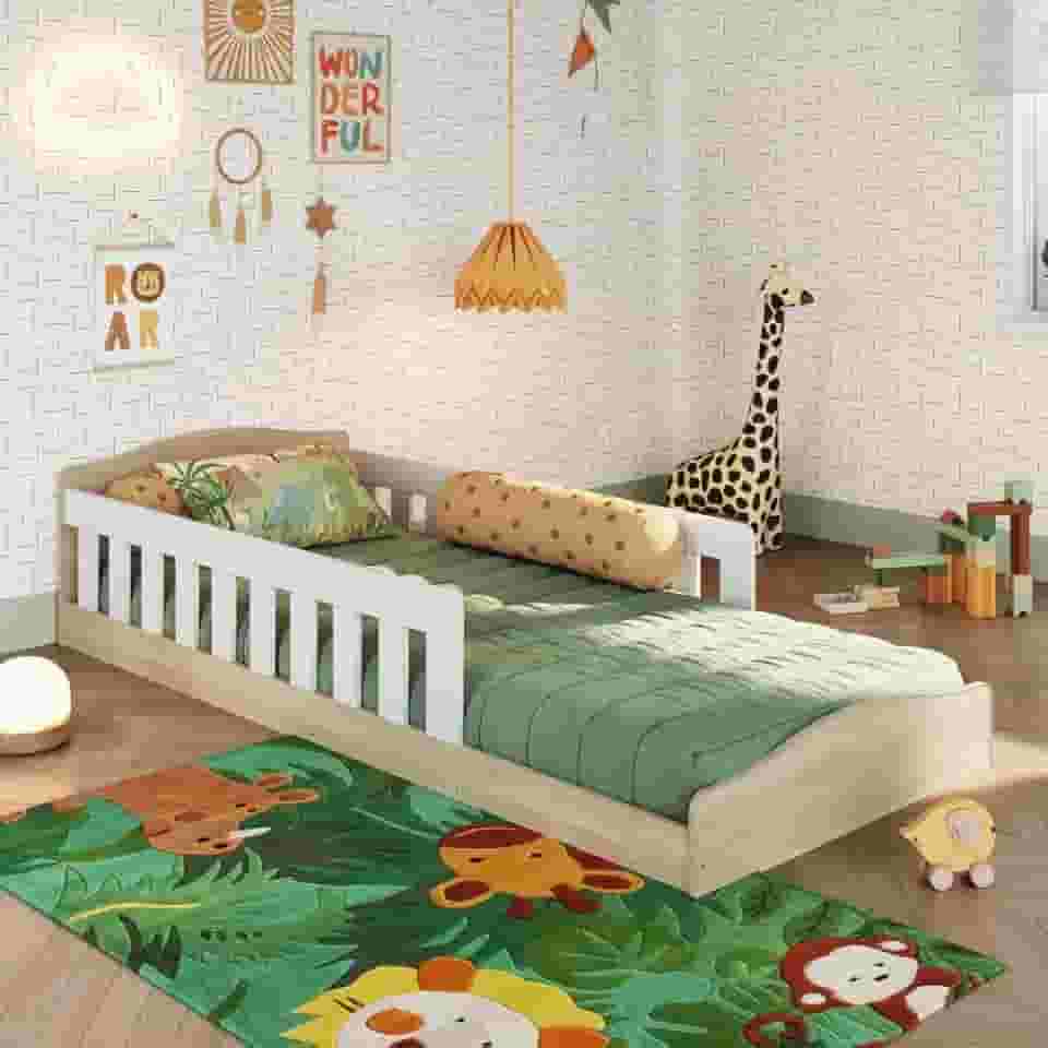 Cama Infantil de Chão Montessoriana de Solteiro Menino Menina com Grade Proteção