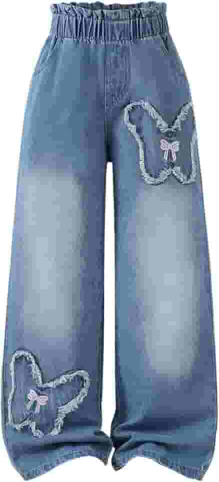 Calça jeans feminina folgada Y2k rasgada de perna reta com bolsos