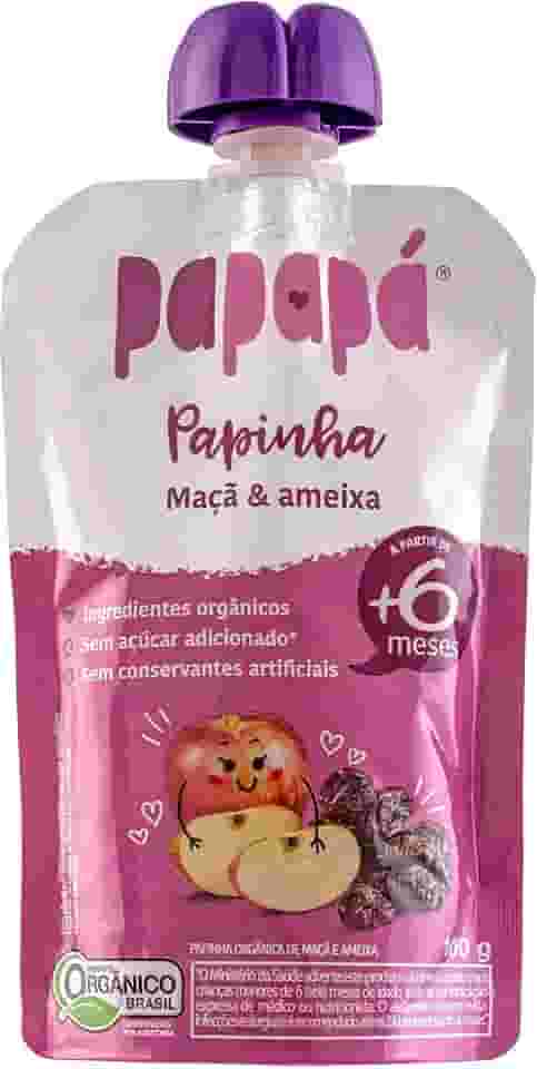 Papapá, Papinha Orgânica de Frutas, Sabor Maçã e Ameixa, 100g, Sem Açúcar Adicionado, Ingredientes Naturais