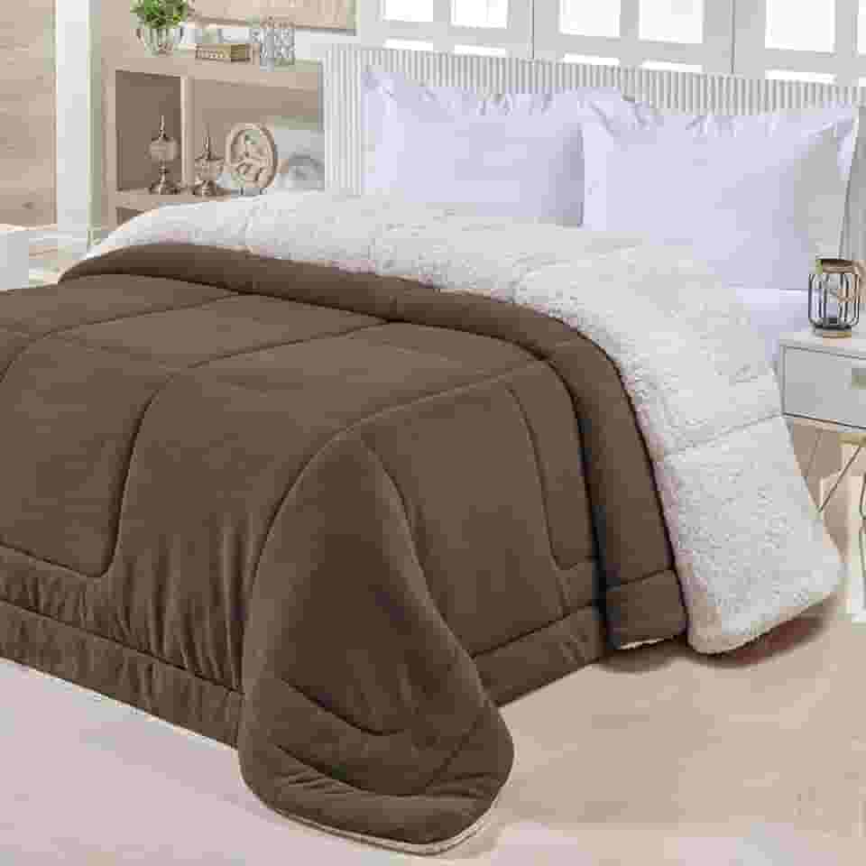 Coberdrom Casal Queen, Edredom Felpudo Dupla Face Sherpa, Cobertor Grosso Manta Felpuda, Lavável à Máquina (Marrom)