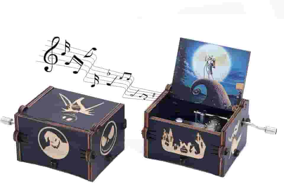 Keast Caixa de música com manivela, madeira vintage O Estranho Mundo de Jack Caixa de música de madeira com manivela de toque melodia Feliz Natal, para filha do pai mãe