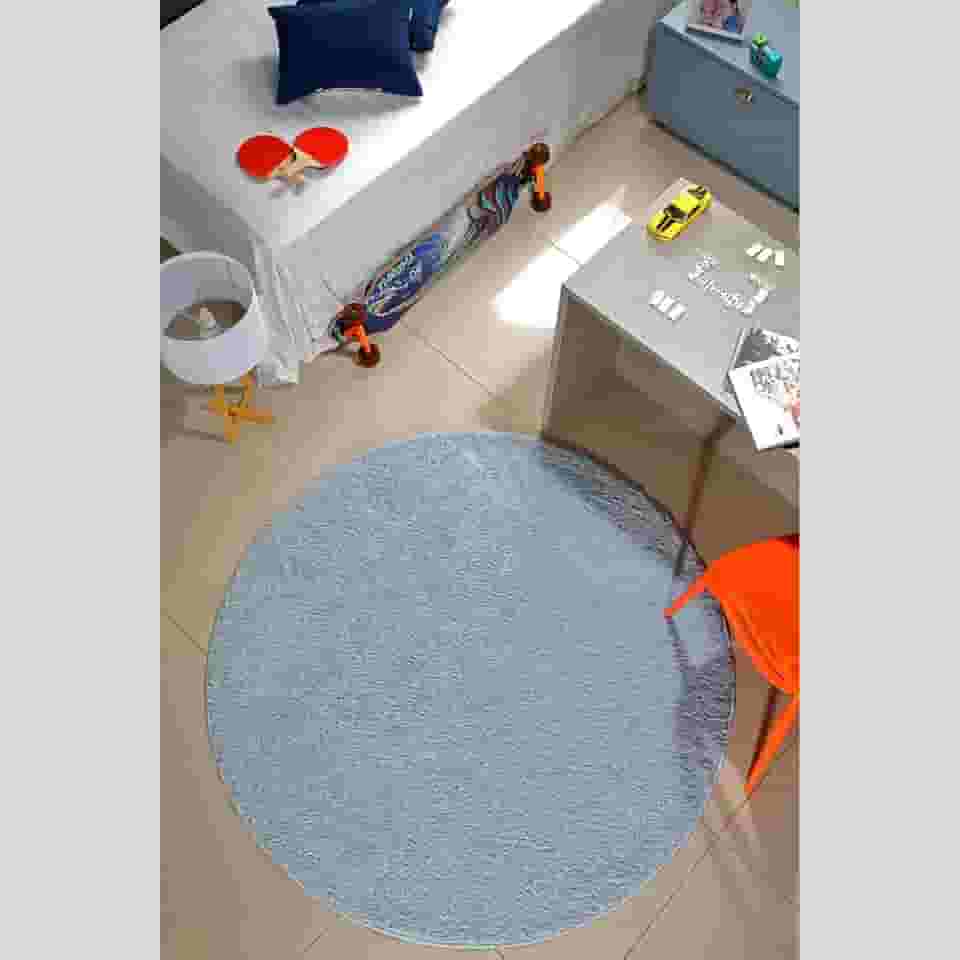 Kit Com Tapete Redondo 1 Metro E 1 Passadeira 50x100 17MM Antiderrapante Toque Macio e Visual Moderno Para Corredor Sala Quarto Escritório Closet (AZUL BB)