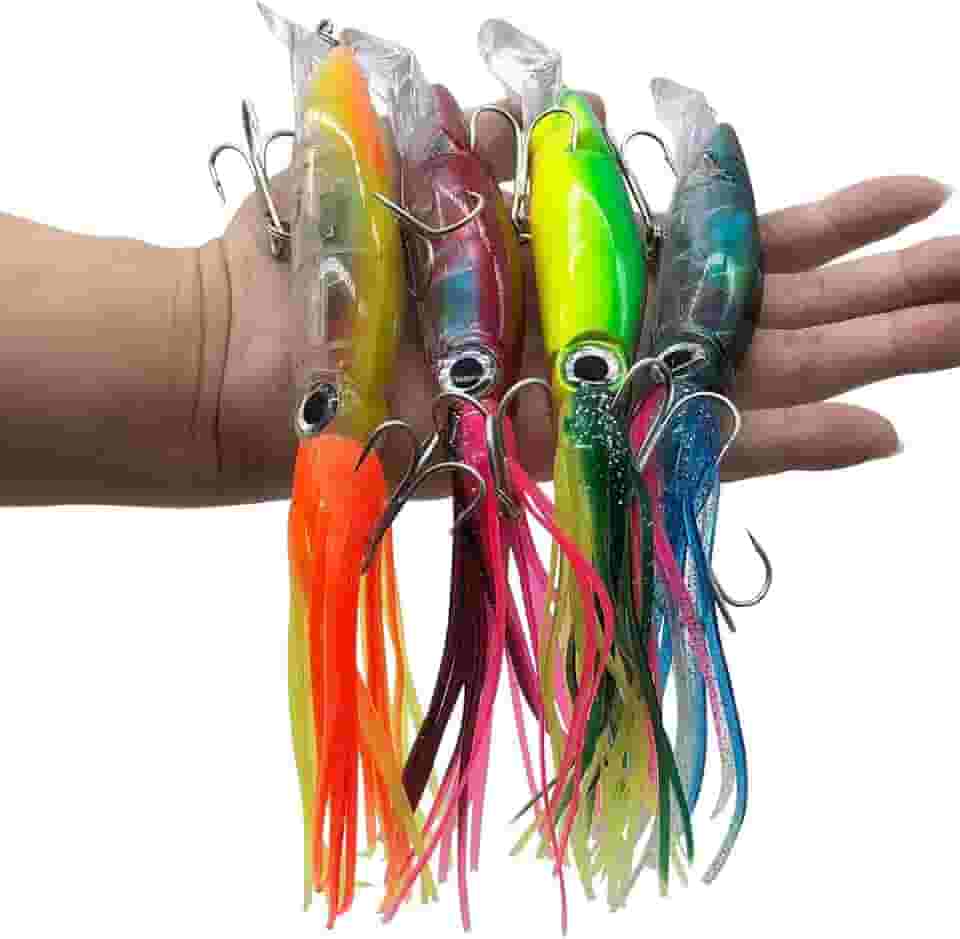 Kit 4 Isca Artificial Lula Corrico Pescaria Embarcada Pesca Alto Mar Esportiva Marlin Namorado Cavala Cioba Dourado do Mar