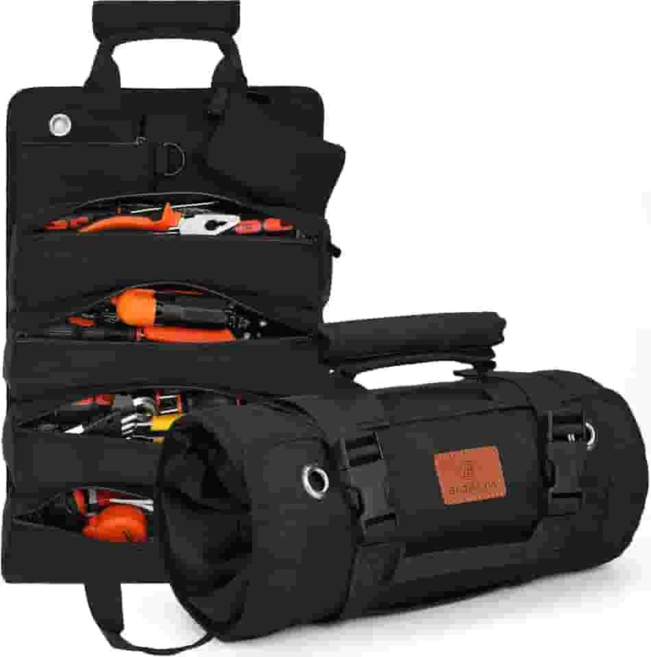 Bolsa de Ferramentas Enrolável Grande Capacidade – Organizador de Ferramentas Portátil Resistente e Impermeável em Tecido Oxford, Alça de Ombro Ajustável e Compacta para Profissionais e Uso Doméstico