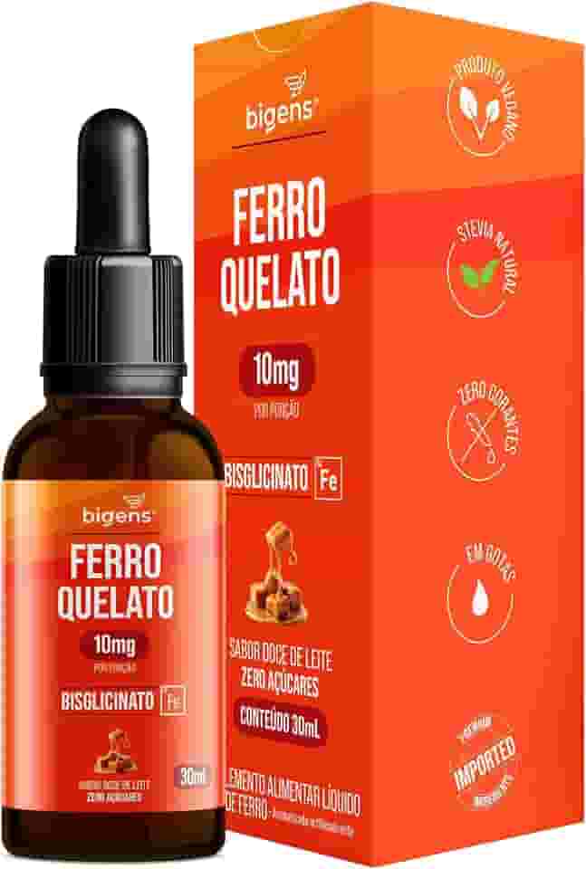 Ferro Quelato Bisglicinato 10mg, Sabor Doce de Leite, 30ml, Bigens