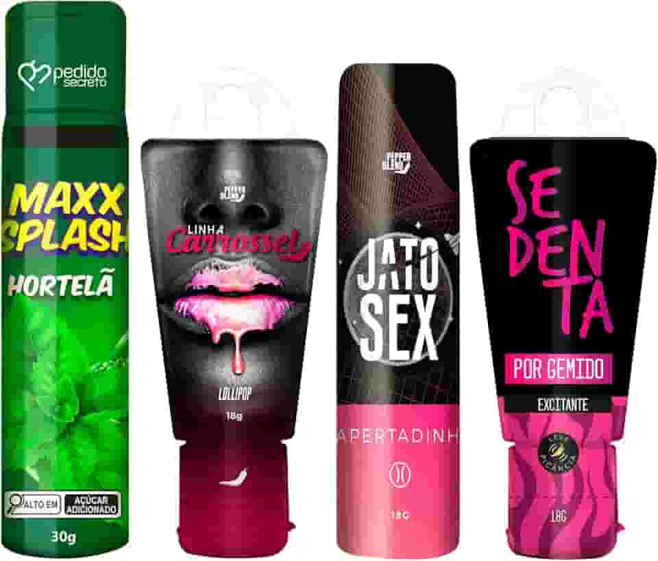 Kit 4 Produtos Para Casal Gel Deslizante Comestível Saborizado, Excitante Feminino e Gel Aperta (Hortelã)