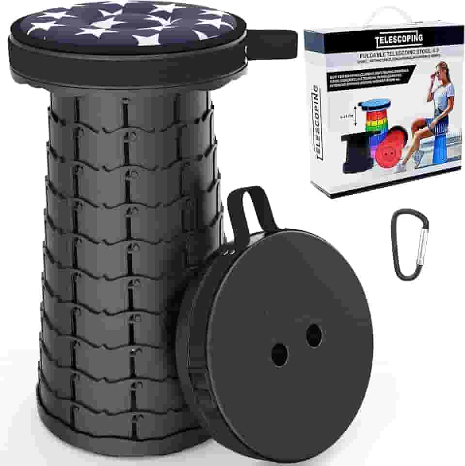 ALEVMOOM Banco telescópico com almofada, banco telescópico de viagem, banco portátil e leve, simples, banquinho dobrável para acampamento, banco de piquenique resistente para atividades ao ar livre,