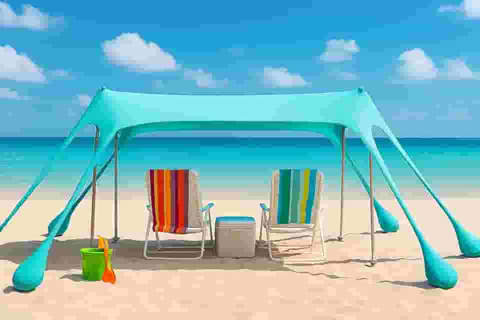 Barraca de Praia Impermeável Proteção UV Portátil Barraca de Camping Até 8 Pessoas 3m * 3m * 2m