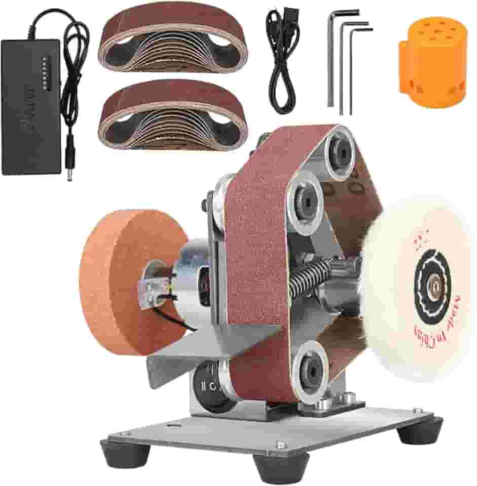 Mini lixadeira de cinto 3 em 1 – Lixadeira elétrica de bancada, polidor de mesa com 7 velocidades ajustáveis, sistema de artesanato para metal, madeira, artesanato, joias, vitrais (kit Plus)