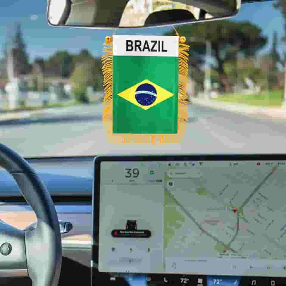 10 x 15 cm Bandeira para pendurar janela com franjas do Brasil - Mini bandeira e decoração de espelho retrovisor de carro - Franja e dupla face - Bandeira brasileira pendurada com ventosa