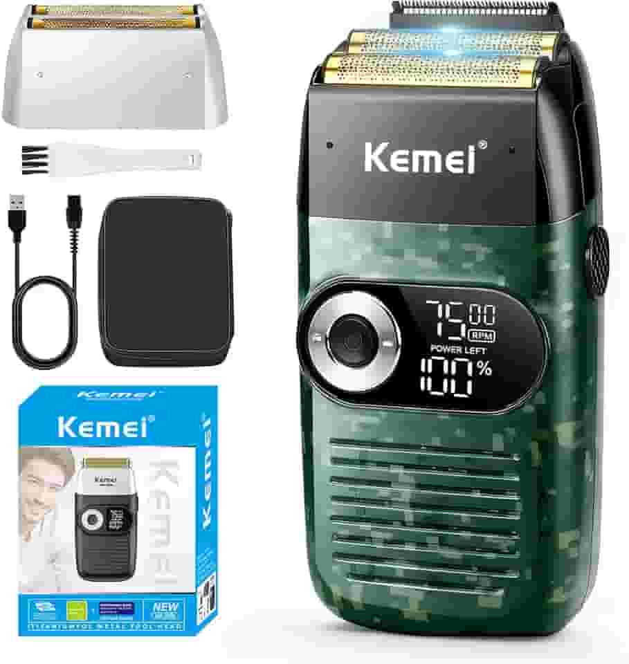 KEMEI Foil Shaver Barber for Men,Electric Razor Rechargeable with Beard Trimmer,Cordless Lithium Titanium Foil Shavers with Travel Case