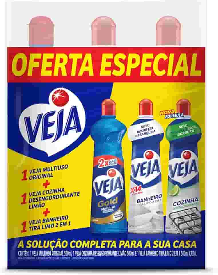 Veja Kit - 1 Limpadores Multiuso Original 500Ml + 1 Limpador Cozinha Desengordurante Limão 500Ml + 1 Limpador Banheiro Tira Limo 500Ml Azul E Branco