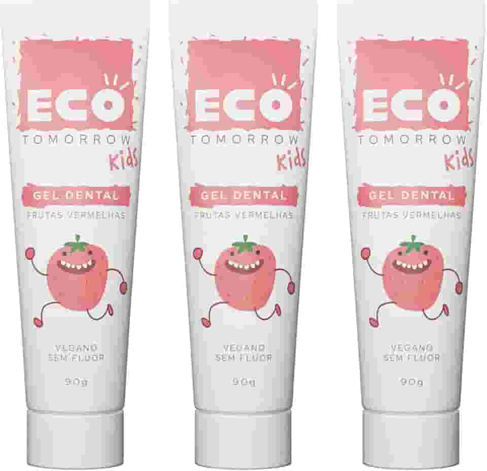 Kit 3 Gel Dental Infantil Frutas Vermelhas sem Flúor Eco Tomorrow 90g