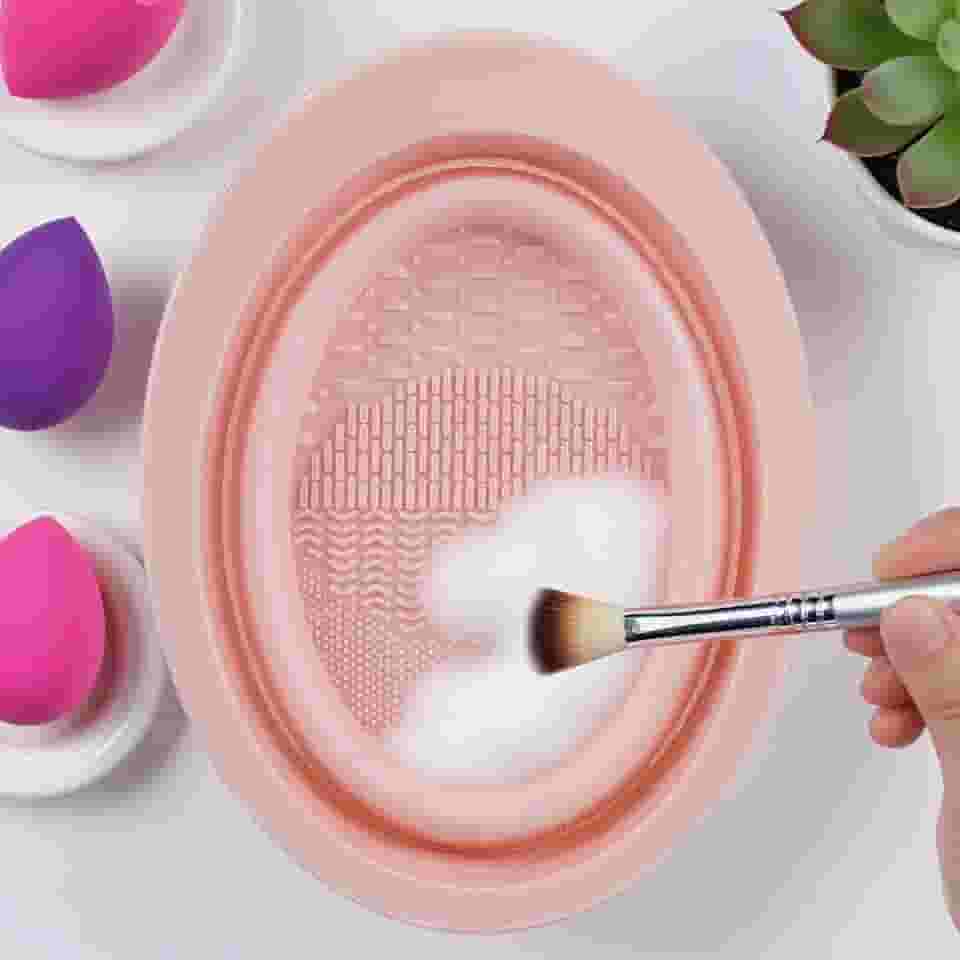 Tigela de limpeza de pincéis de maquiagem dobrável de silicone – esfregão portátil para profundidade, escovas de limpeza, viagem – ferramenta de lavagem adequada para todos os tamanhos de pincéis