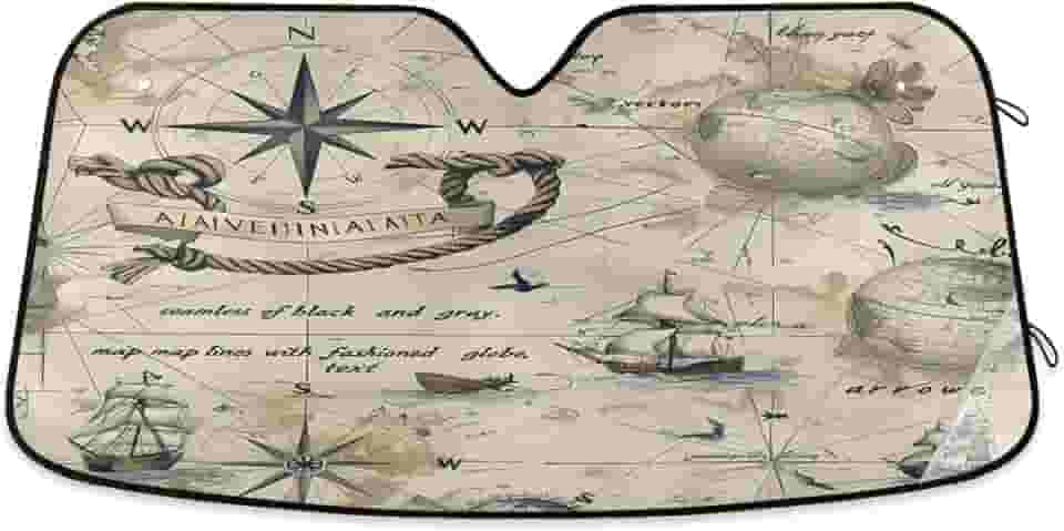 Mapa do mundo vintage pára-brisa de carro protetor de viseira frontal dobrável para carro, SUV, caminhão - Mantenha o veículo fresco, 133 x 23,5 polegadas