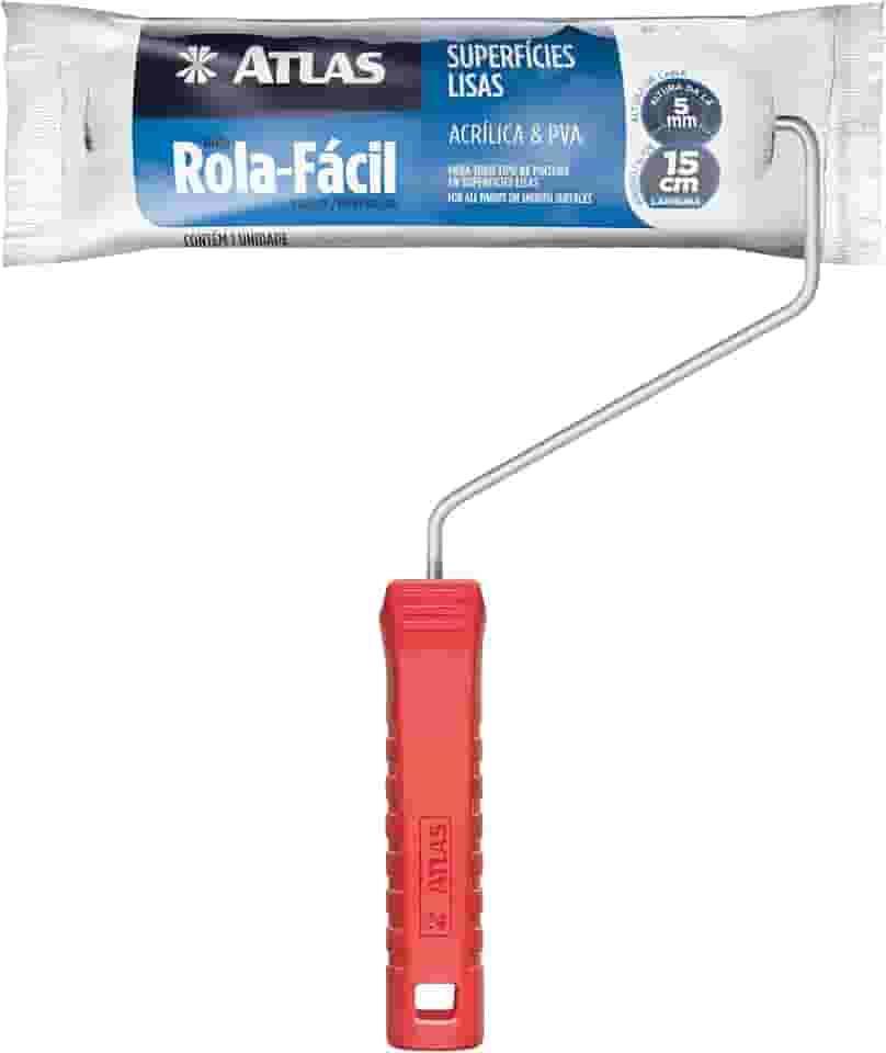 Atlas - Mini Rolo de 15cm de Lá Sintética de Poliéster para Pintura em Paredes Lisas com Tintas Acrílicas e Látex (PVA)
