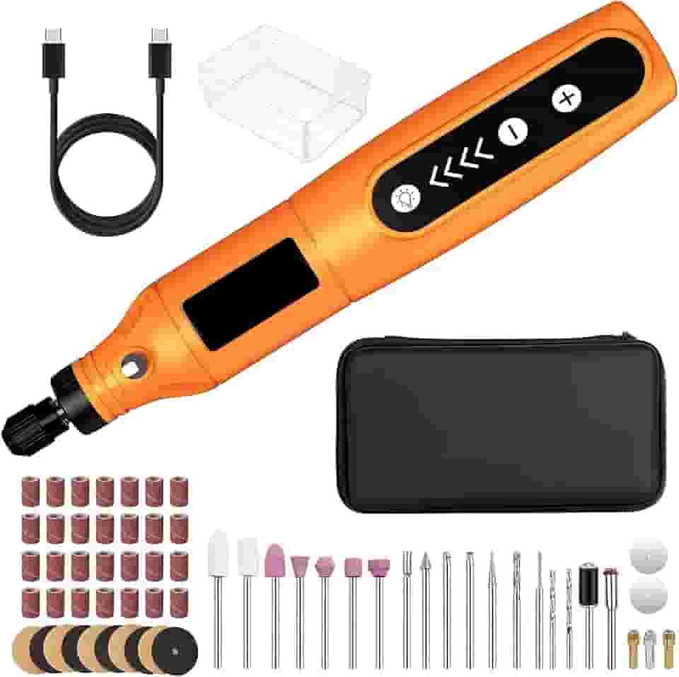 Micro Retífica com 66 Acessórios e Maleta,Mini kit de Ferramentas Rotativas Sem Fio,5 Velocidades e Carregamento USB,3,7 V para Lixar, Polir,Perfurar, Gravar, Artesanato DIY