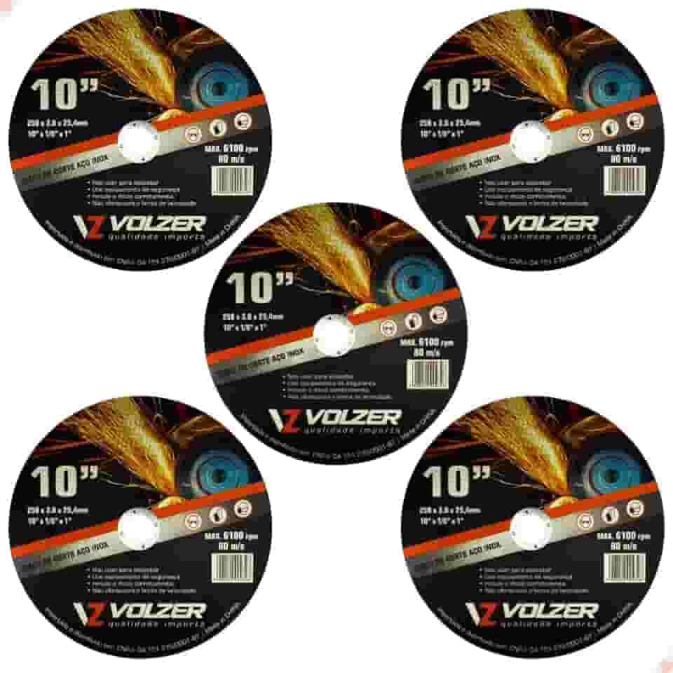 Volzer, Kit 5 Discos de Corte Policorte Volzer Aço Inox 10 Pol x 3mm x 1 Pol 5316