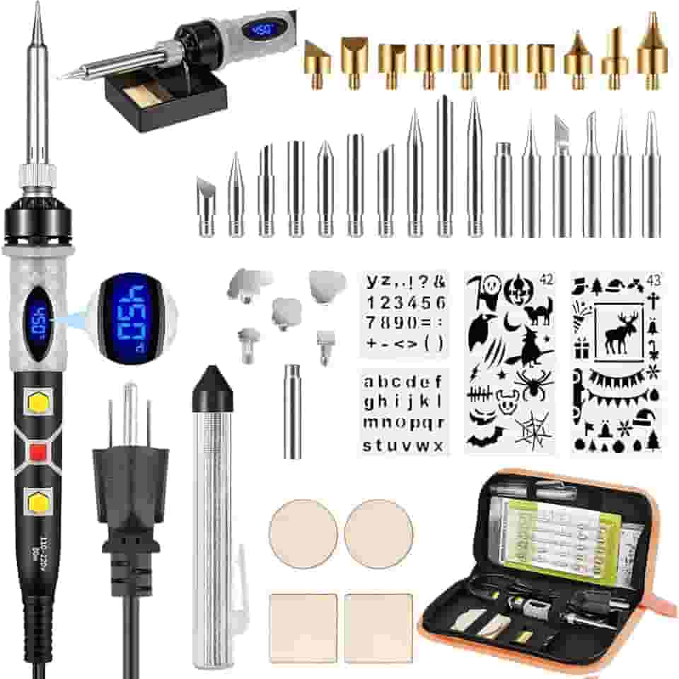SREMTCH Kit De Caneta De Pirografia 43 Unidades, Kit De Ferro De Solda, Kit De Queima De Madeira 80W Com Temperatura Ajustável 200~450 ℃, Conjunto De Ferramentas Diy Para Gravação/Escultura/Solda/Pi