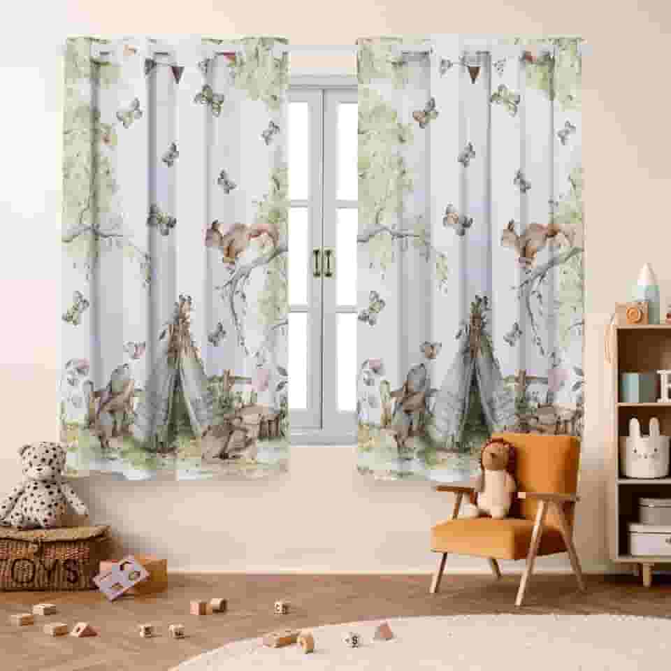 Cortina Infantil 2,00x1,50 Decoração Divertida para Quarto de Criança (Cabaninha)