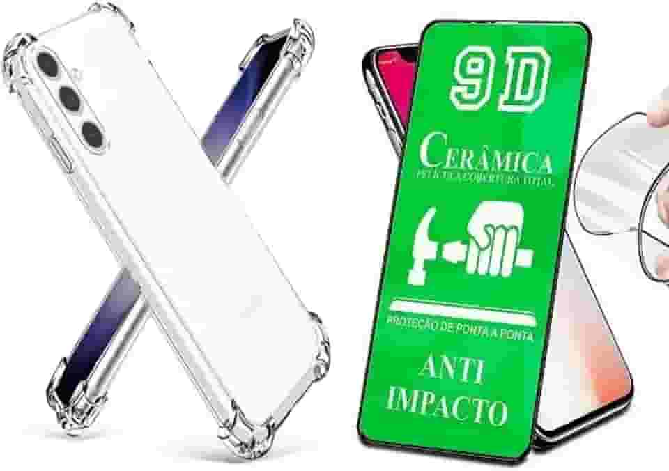 Kit Capa Capinha Case Anti Impacto e Película Ceramica 9D Compatível Samsung Galaxy M15 A15