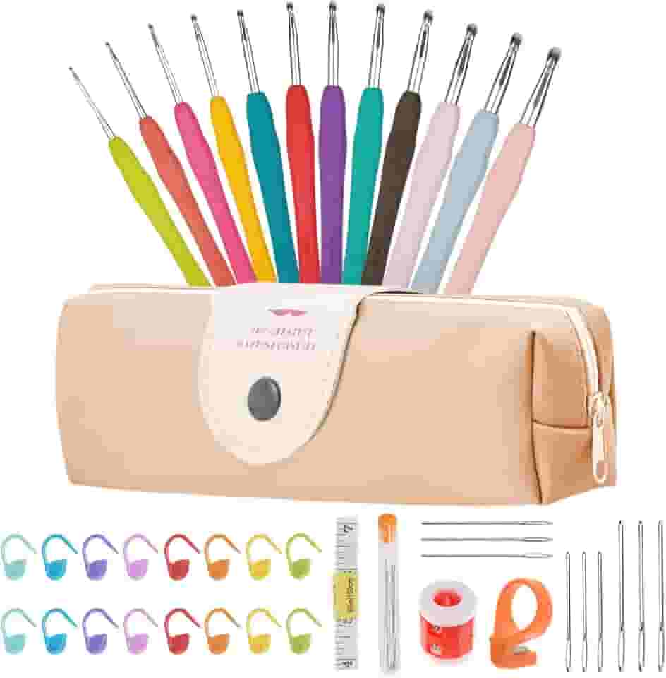 Conjunto de 41 agulhas de crochê, acessórios de tricô com estojo, agulha de tricô de alumínio, alças ergonômicas macias, 2,0 mm-8,0 mm