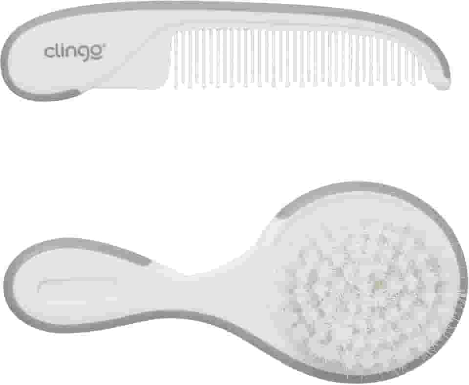 Escova Macia Bebê Pente De Cabelo Infantil - Kit Cinza E Branco, Clingo, Cinza/Branco
