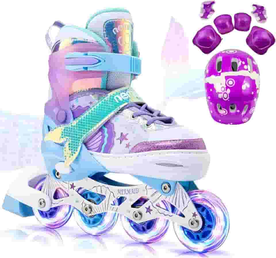 Patins Infantil 4 Rodas, Patins Quad, Patins Infantil Menina, Ajustável em 4 Tamanhos, com Bolsa e Kit Proteção