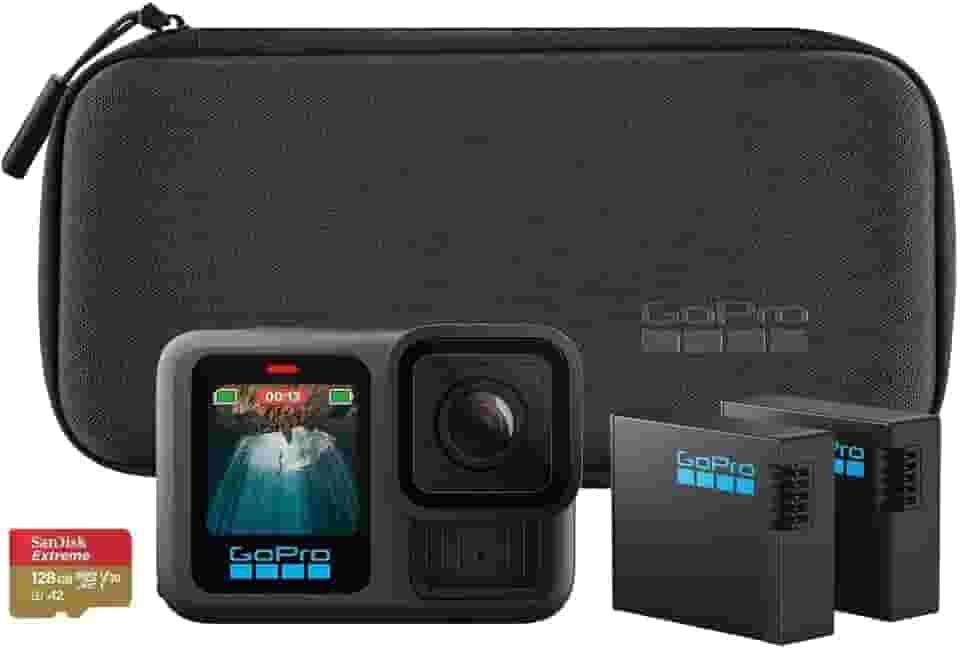 GoPro HERO13 Black Essential Bundle - Câmera de ação à prova d'água 10m, 5.3K60, HLG HDR, 27MP, HyperSmooth 6.0, GPS, Wi-Fi 6, Detecção Automática das lentes HB-Series