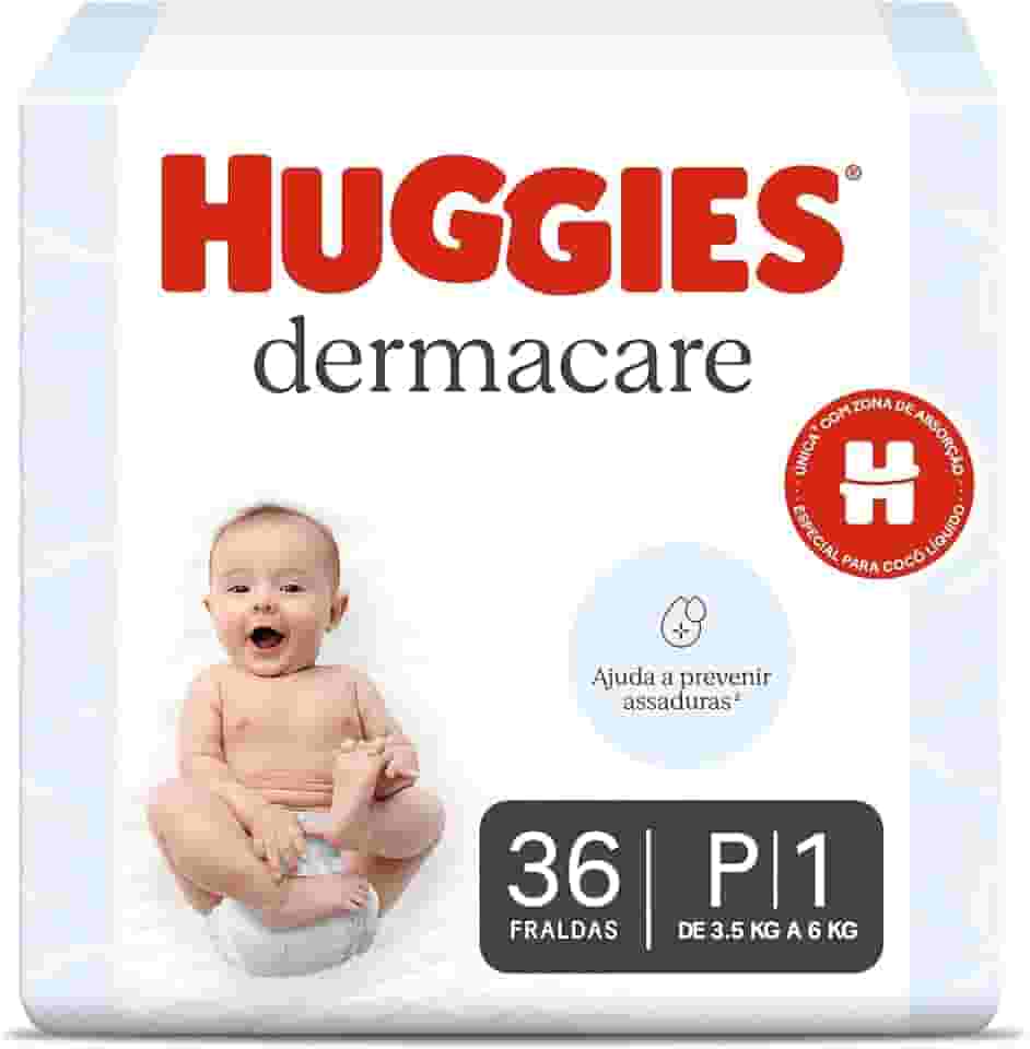 Fralda Huggies Premium Dermacare Tamanho P - 36 Fraldas Premium com tecnologia Avançada para Pele Sensível do bebê que ajuda previnir assaduras