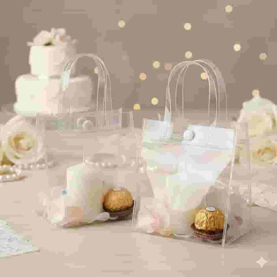 Kit 12 Sacolas Transparentes PVC com Fecho de Botão - 15x13x7cm - Mini Bolsa para Lembrancinhas, Joias e Cosméticos