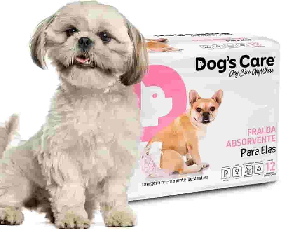 DOG’S CARE Fralda Descartável Para Cães Fêmeas de 3 a 6kg - Fralda Absorvente Para Cachorros Idosos e Filhotes - Tamanho P - 12 Unidades